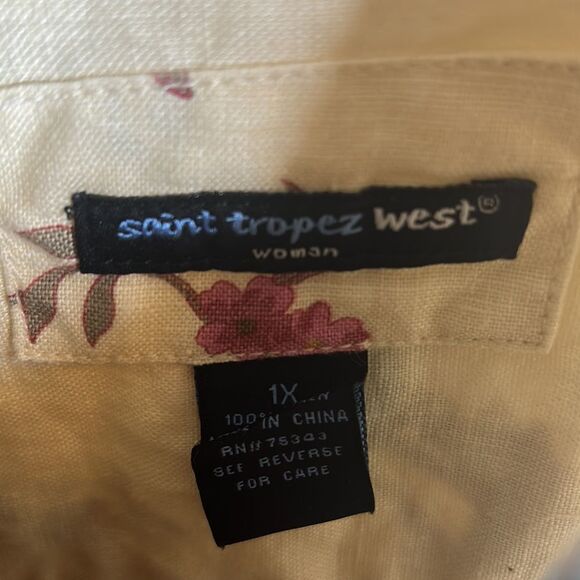 Saint Tropez West Women's White Floral Linen Blend Blouse Size 1X - Picture 2 of 11